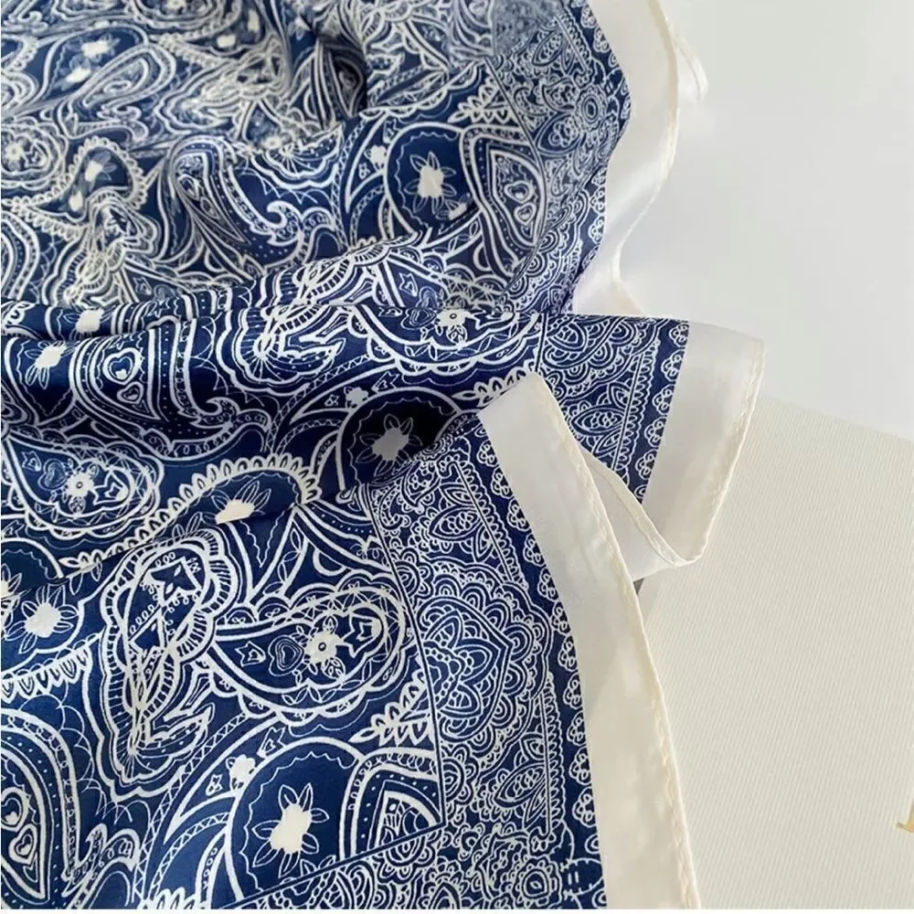 Blue Pattern Silky Scarf  - Picture 3 of 4